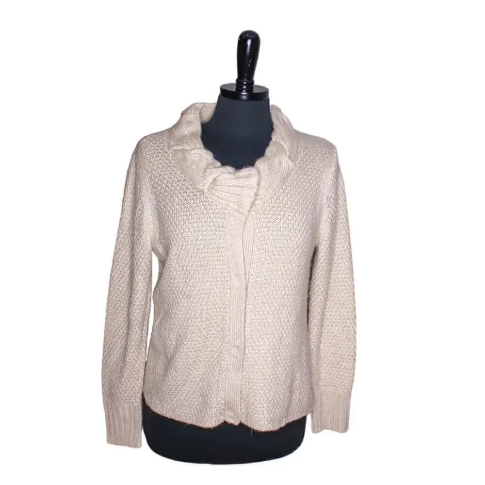 Seventh Avenue Cardigan Sweater Acrylic Waffle Knit Beige Tan Size M